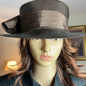 Vintage brown hat with ribbon and bow no label